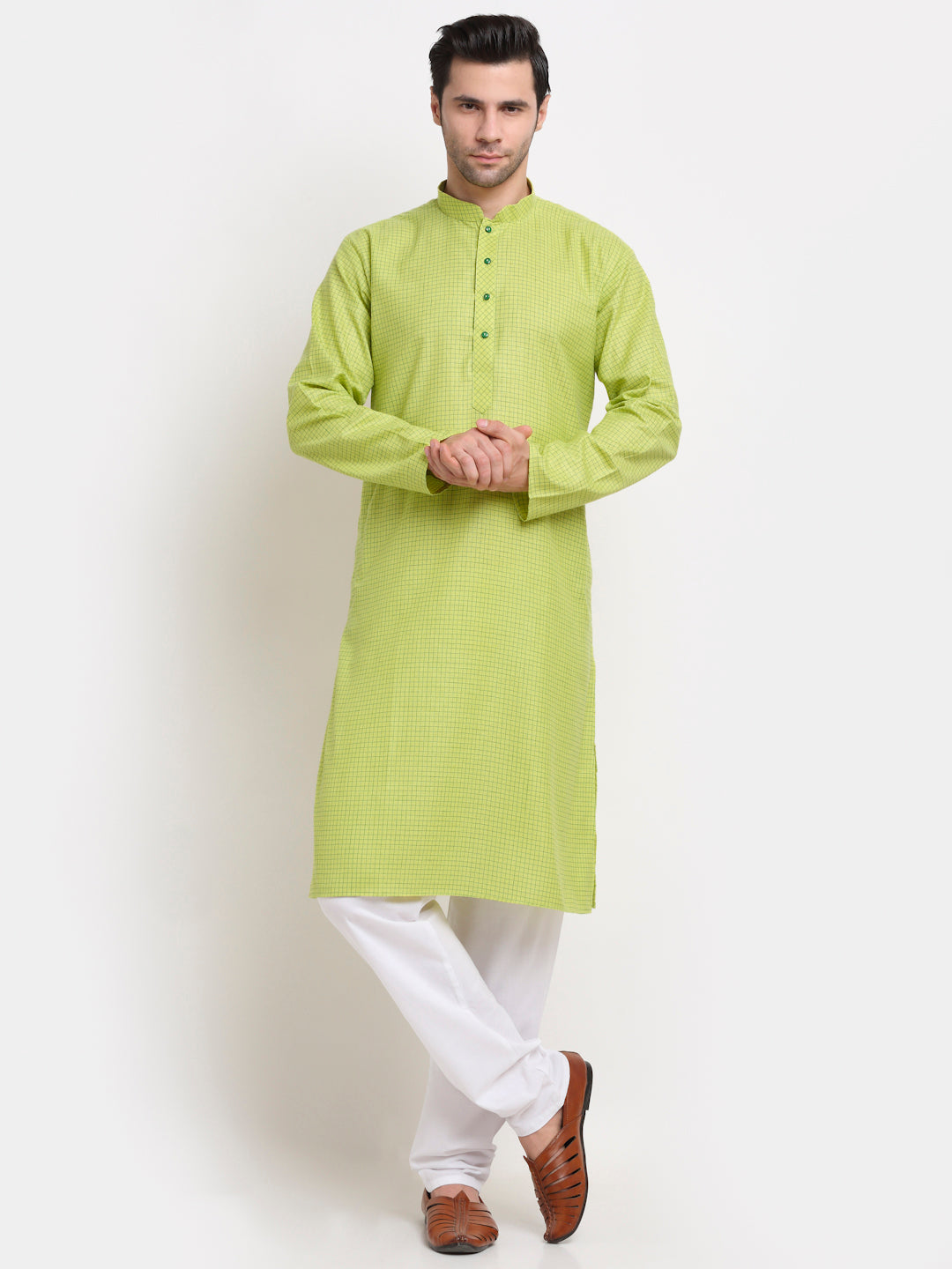 Men's Cotton Blend Bio Check Kurta Pyjama Set
