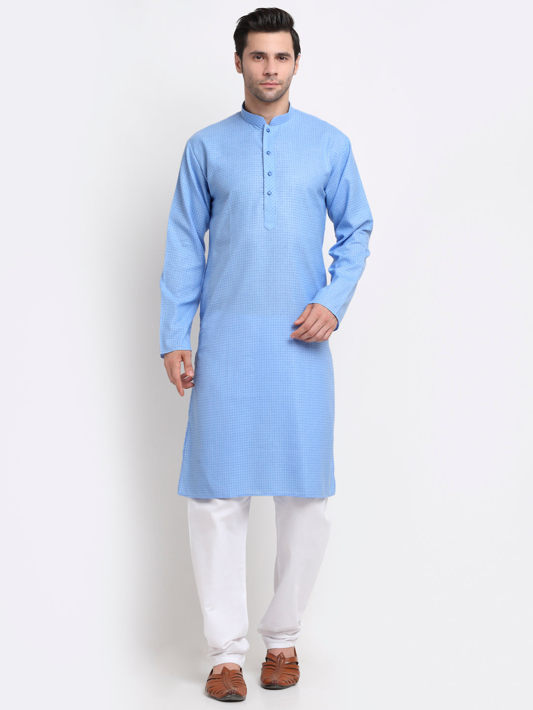 Men's Cotton Blend Bio Check Kurta Pyjama Set
