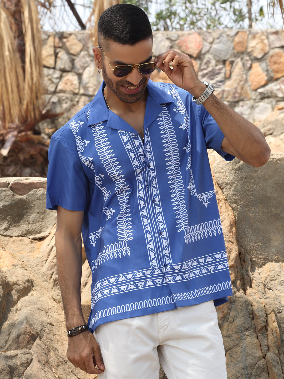 Men's Viscose Rayon cuban Collar floral printed Casual Shirt