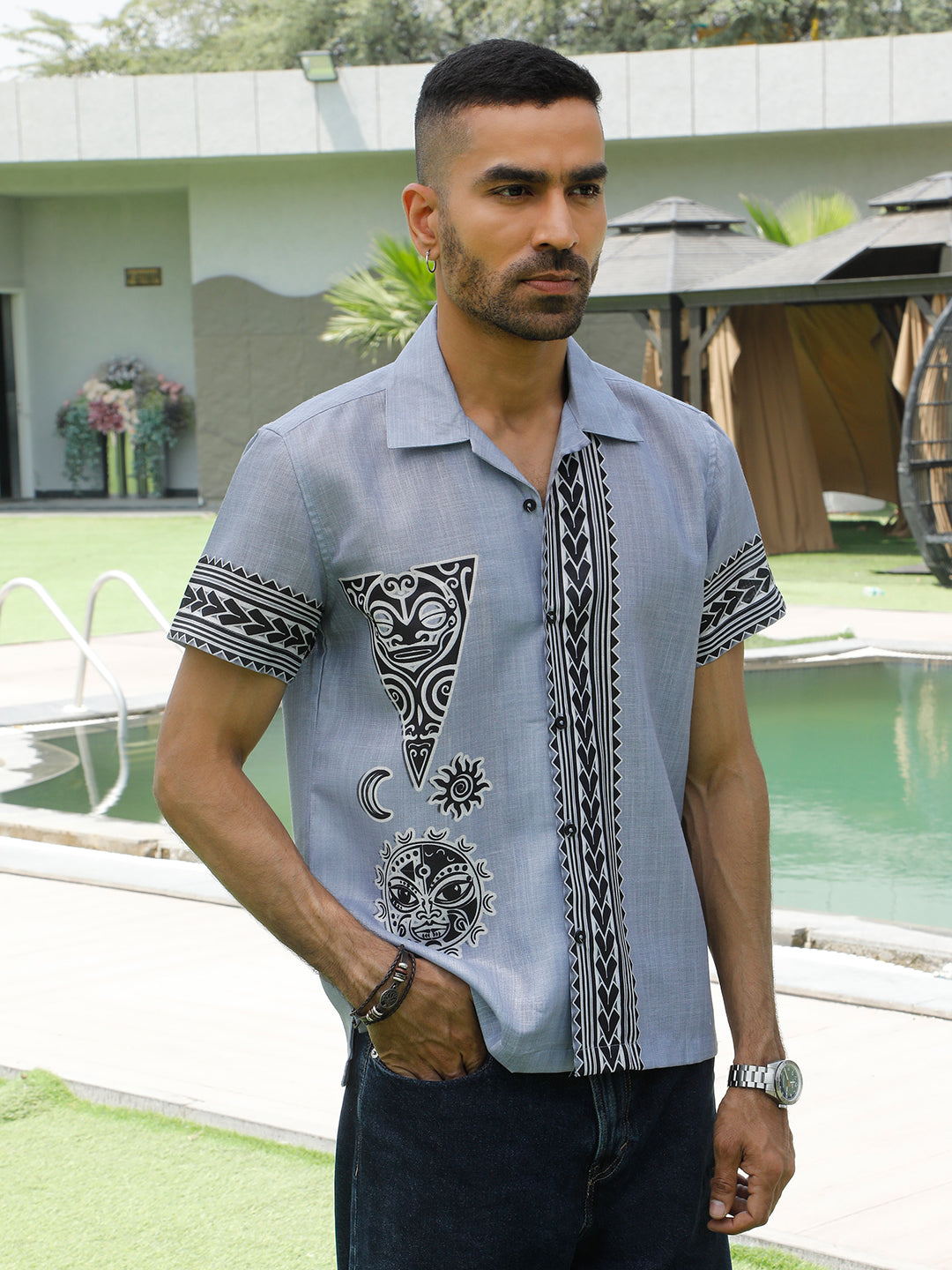 Men's Viscose Rayon cuban Collar floral printed Casual Shirt