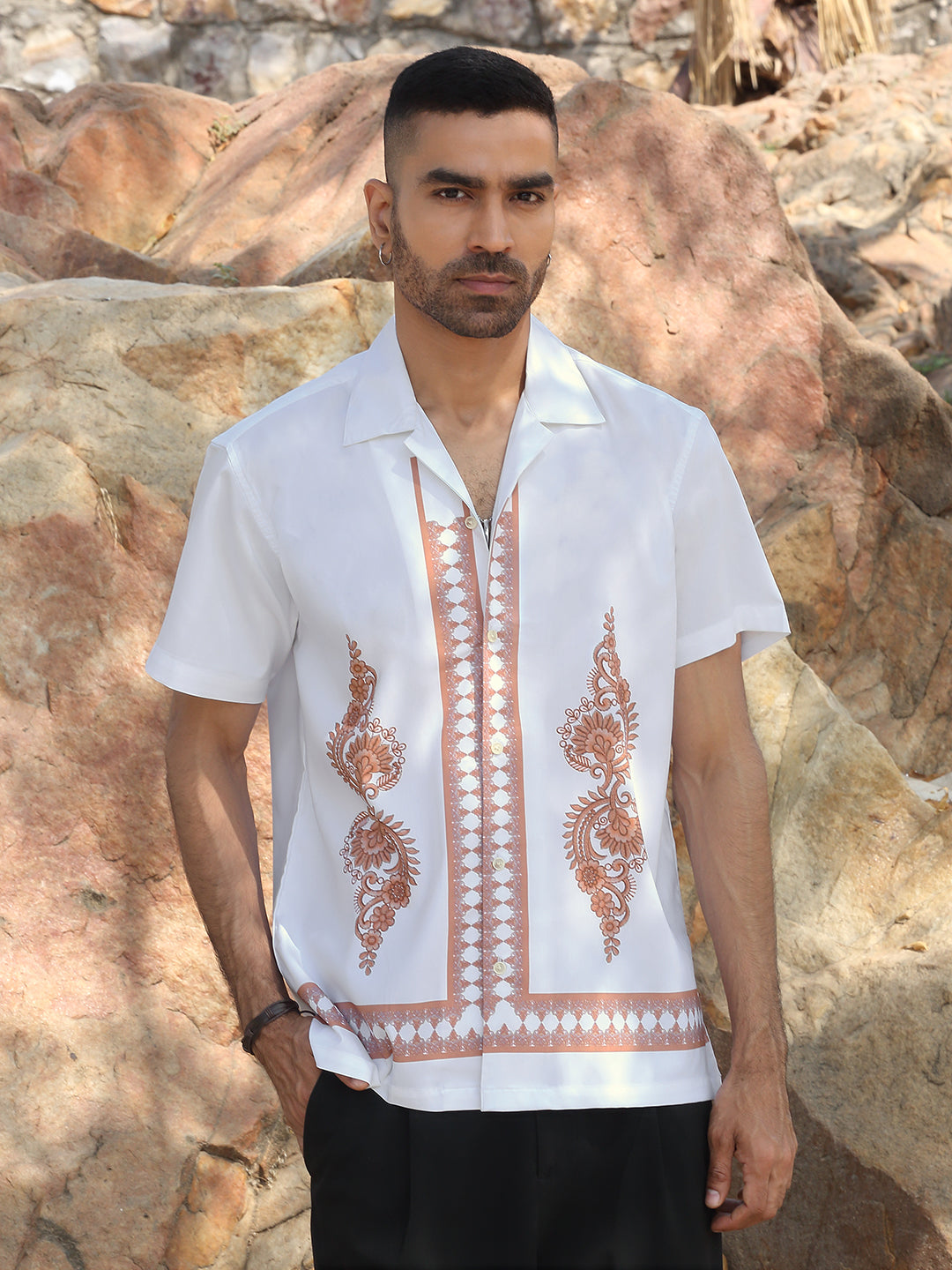 Men's Viscose Rayon cuban Collar floral printed Casual Shirt