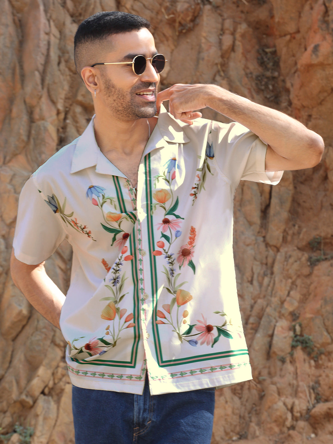 Men's Viscose Rayon Cuban Collar Tribal printed Casual Shirt