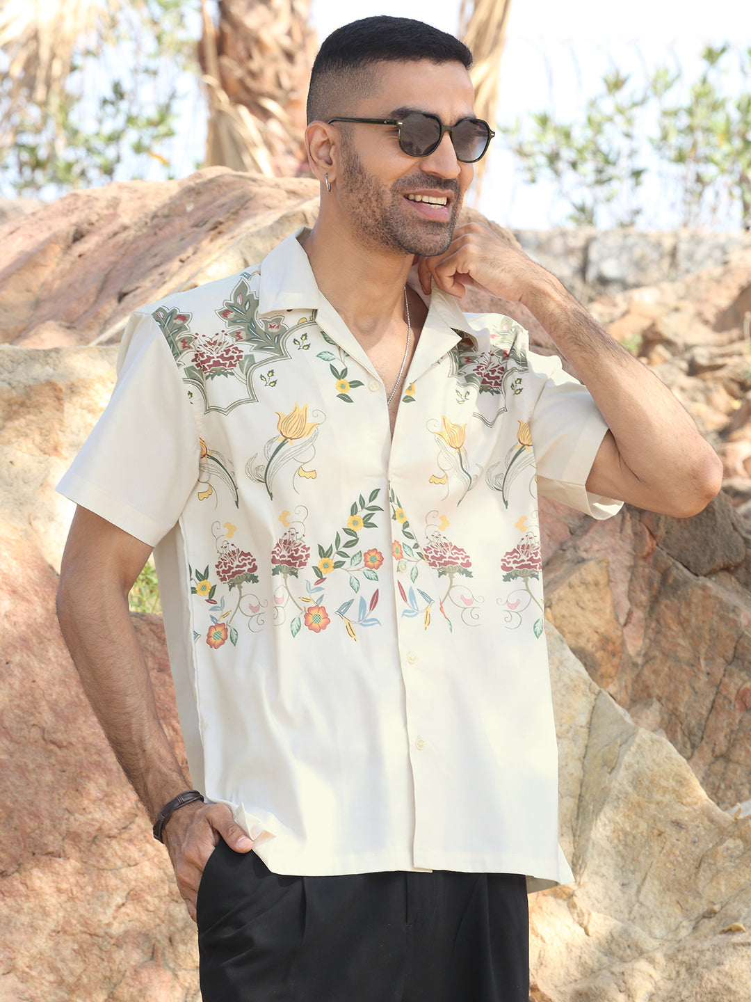 Men's Viscose Rayon Cuban Collar Tribal printed Casual Shirt