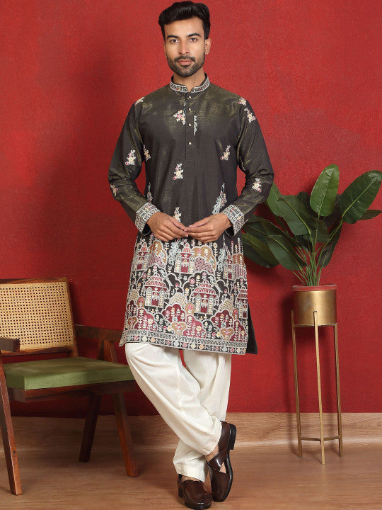 LUXE - Men Ethnic Motifs Embroidered Regular Thread Work Kurta with Salwar