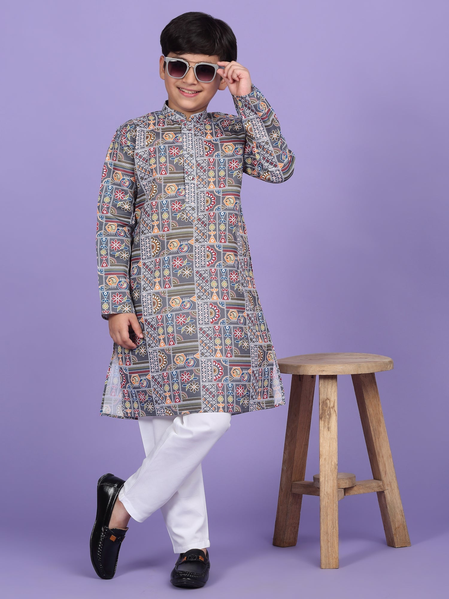 Cotton Blend Geometric Print Kurta