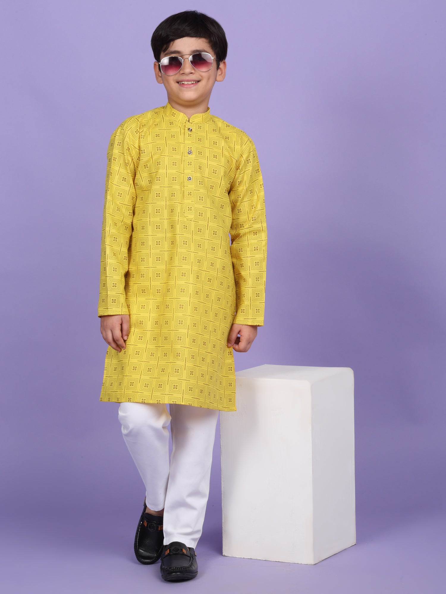 Cotton Blend Geometric Printed Kurta
