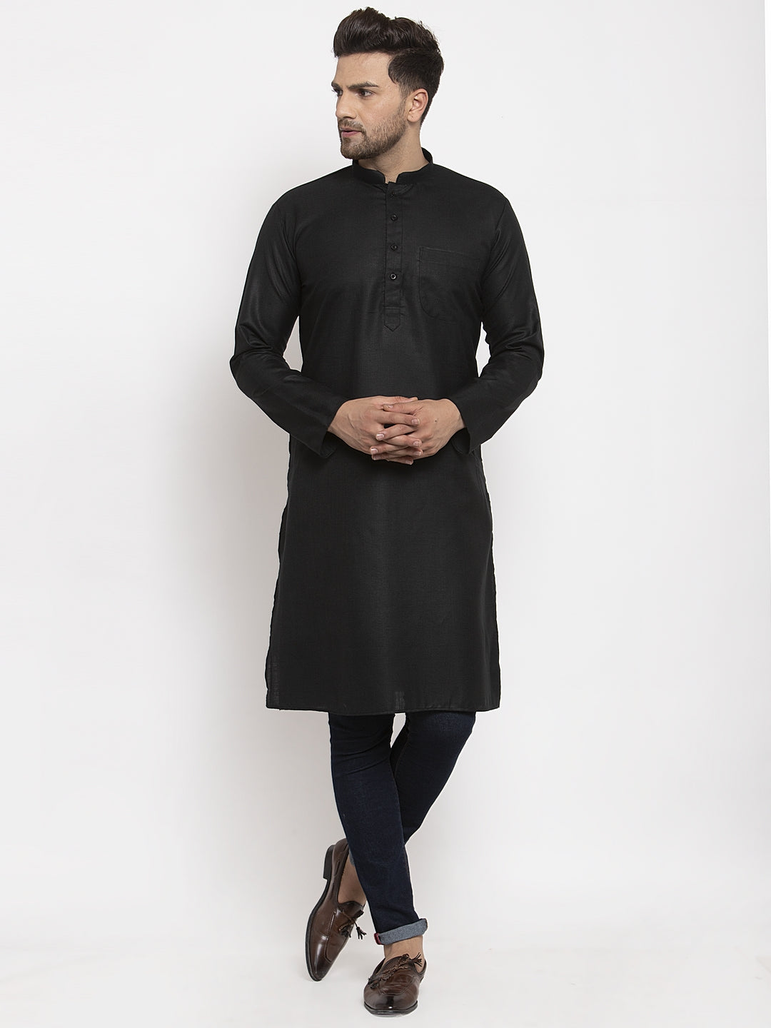 Men's Cotton Blend Solid Kurta