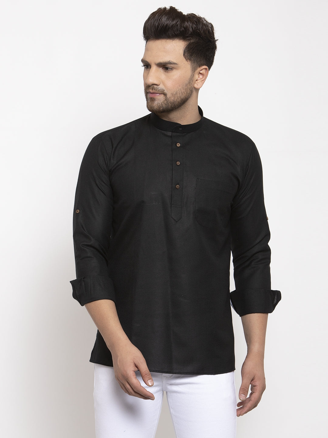 Men's Cotton Solid Waist Length Short Kurta
