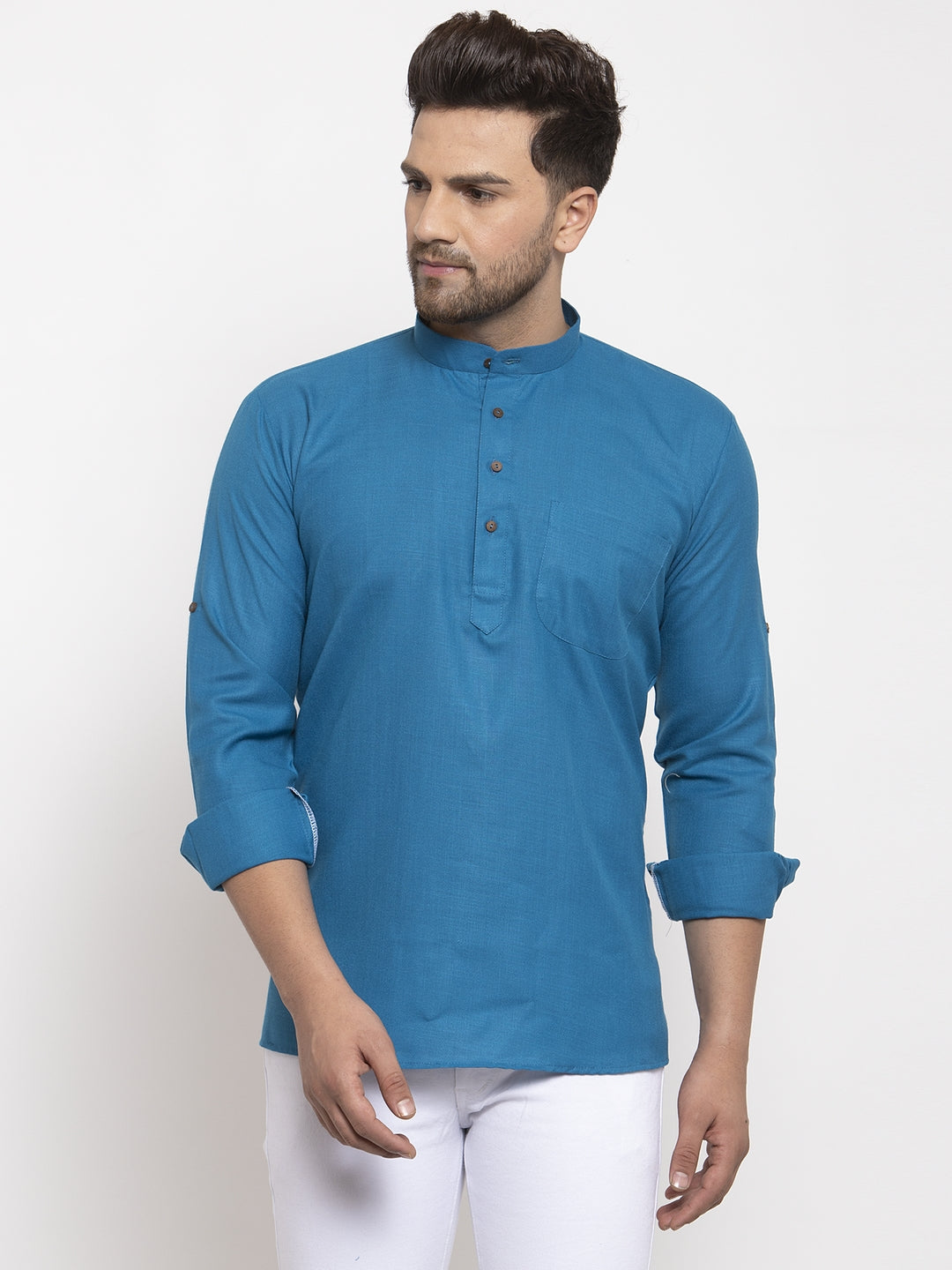 Men's Cotton Solid Waist Length Short Kurta