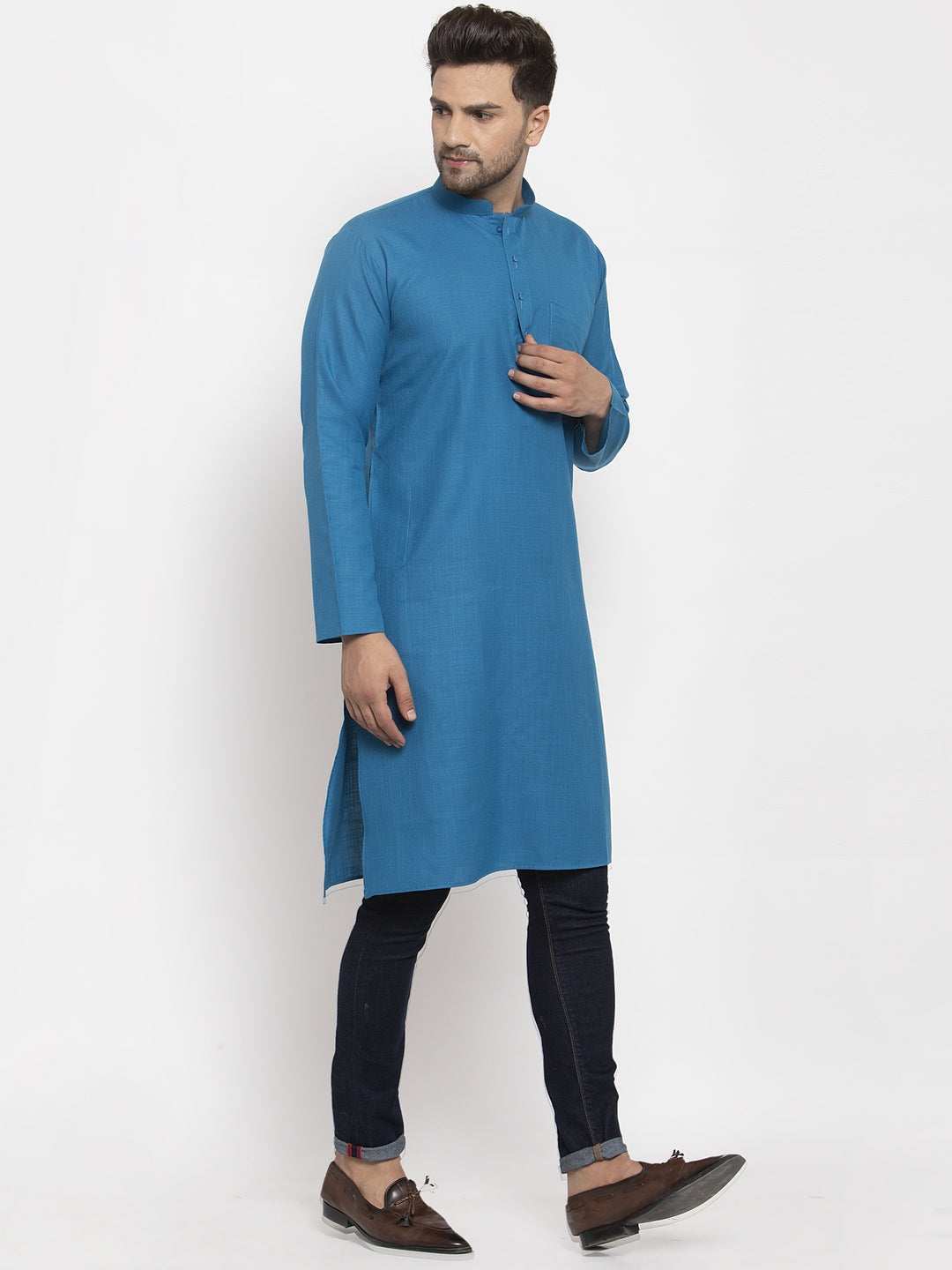 Men's Cotton Blend Solid Kurta