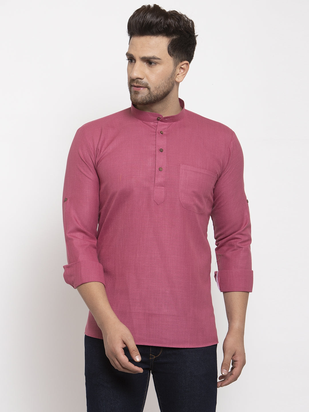 Men's Cotton Solid Waist Length Short Kurta