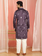 Men Cotton Silk Mirror Work Embroidered Yoke Design Kurta - Purple