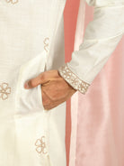 Men Cotton Floral Daman Embroidered Straight Kurta with Trouser Set - Cream