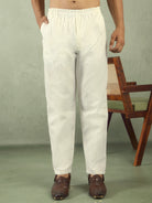 Men's Cotton Silk Traditional Mirror Work Embroidered Straight Kurta with Trouser Set - Cream