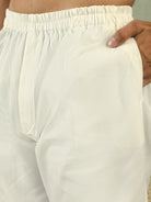 Men's Cotton Silk Traditional Mirror Work Embroidered Straight Kurta with Trouser Set - Cream