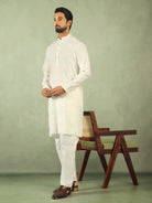 Men Cotton Silk Embroidered Ethnic Kurta - Cream