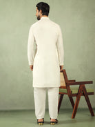 Men Cotton Silk Embroidered Ethnic Kurta - Cream