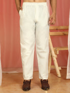 Men's Cotton Silk Traditional Mirror Work Embroidered Straight Kurta with Trouser Set - Navy Blue