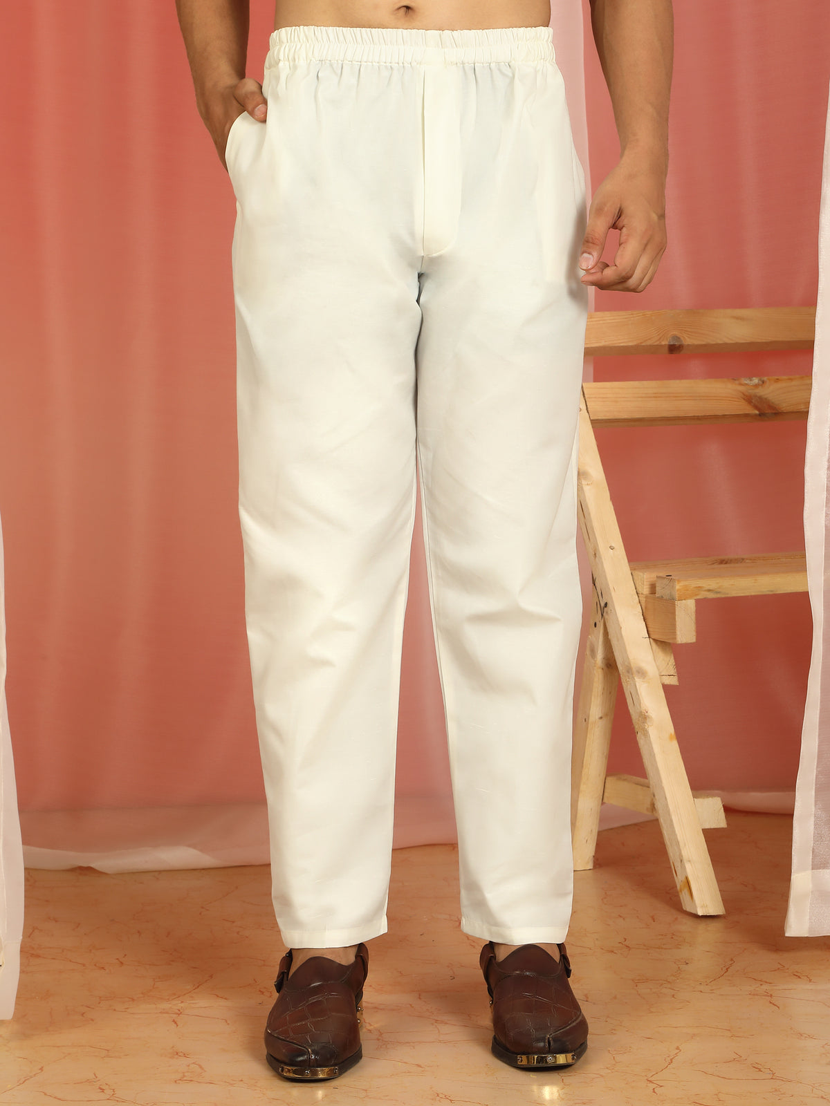 Men's Cotton Silk Traditional Mirror Work Embroidered Straight Kurta with Trouser Set - Navy Blue