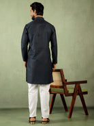 Men Cotton Geometric Mandarin Collor Kurta - Navy Blue