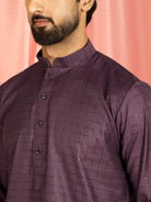 Men's Cotton Sequinned Block Pattern Straight Kurta with Trouser Set - Wine