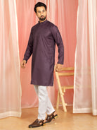 Men Cotton Geometric Mandarin Collor Kurta - Wine