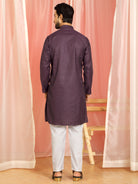 Men Cotton Geometric Mandarin Collor Kurta - Wine