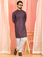 Men Cotton Geometric Mandarin Collor Kurta - Wine