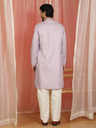 Men Cotton Silk Floral Embroidered Zip Closure Kurta - Mauve