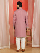Men Cotton Silk Floral Embroidered Kurta - Mauve