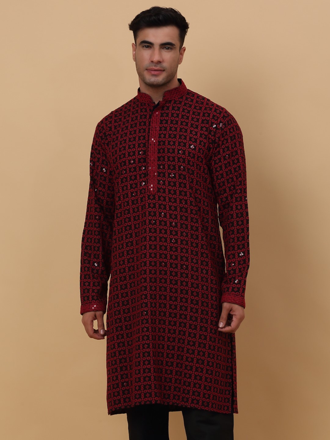 Men's Cotton Blend Embroidered Chikankari Kurta
