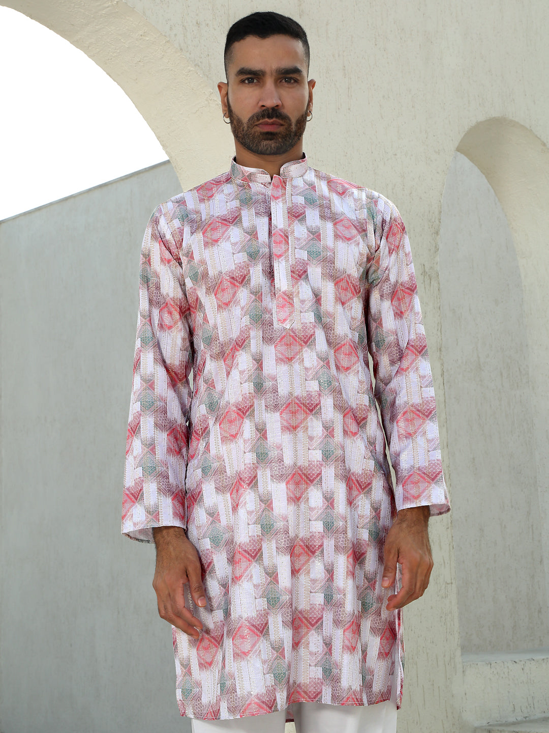 Cotton Zari Embroidered Chikan Print Kurta