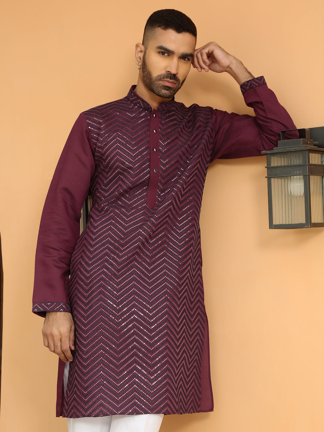 LUXE- Chevron Embroidered Straight Kurta