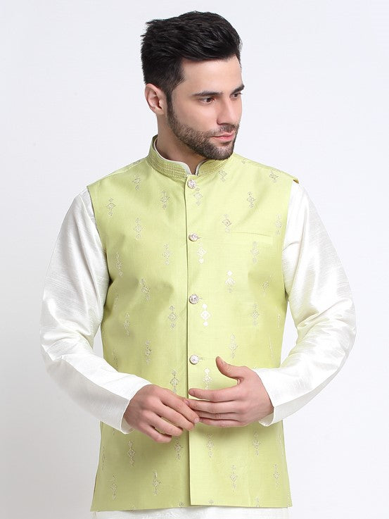 Men Silk Embroidered Sequence Jacket Only