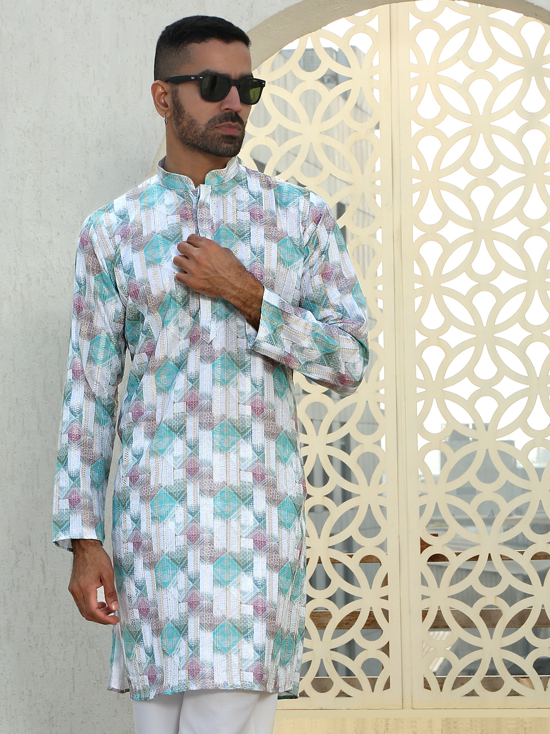 Cotton Zari Embroidered Chikan Print Kurta