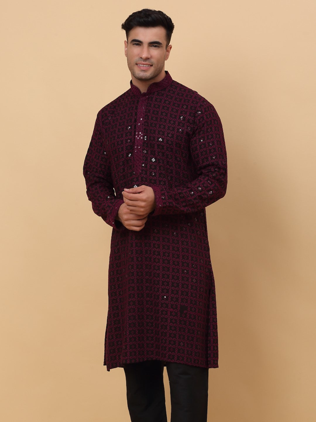 Men's Cotton Blend Embroidered Chikankari Kurta