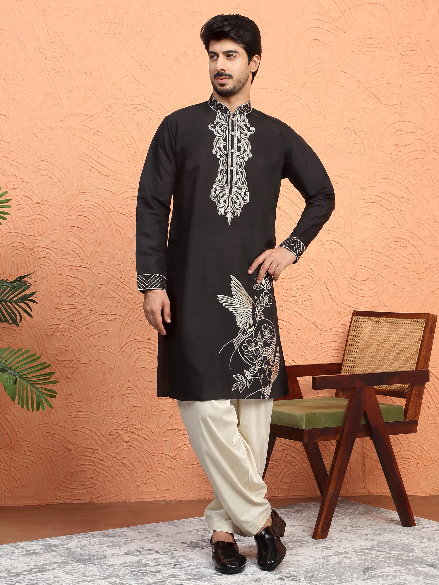 LUXE- Cotton Silk Zari Work Placement Embroidered Kurta