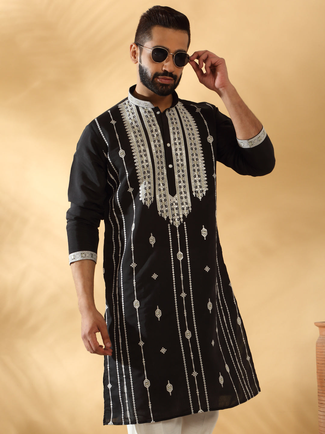 LUXE- Cotton Silk Beads Work Zari Embroidered Sequin Kurta