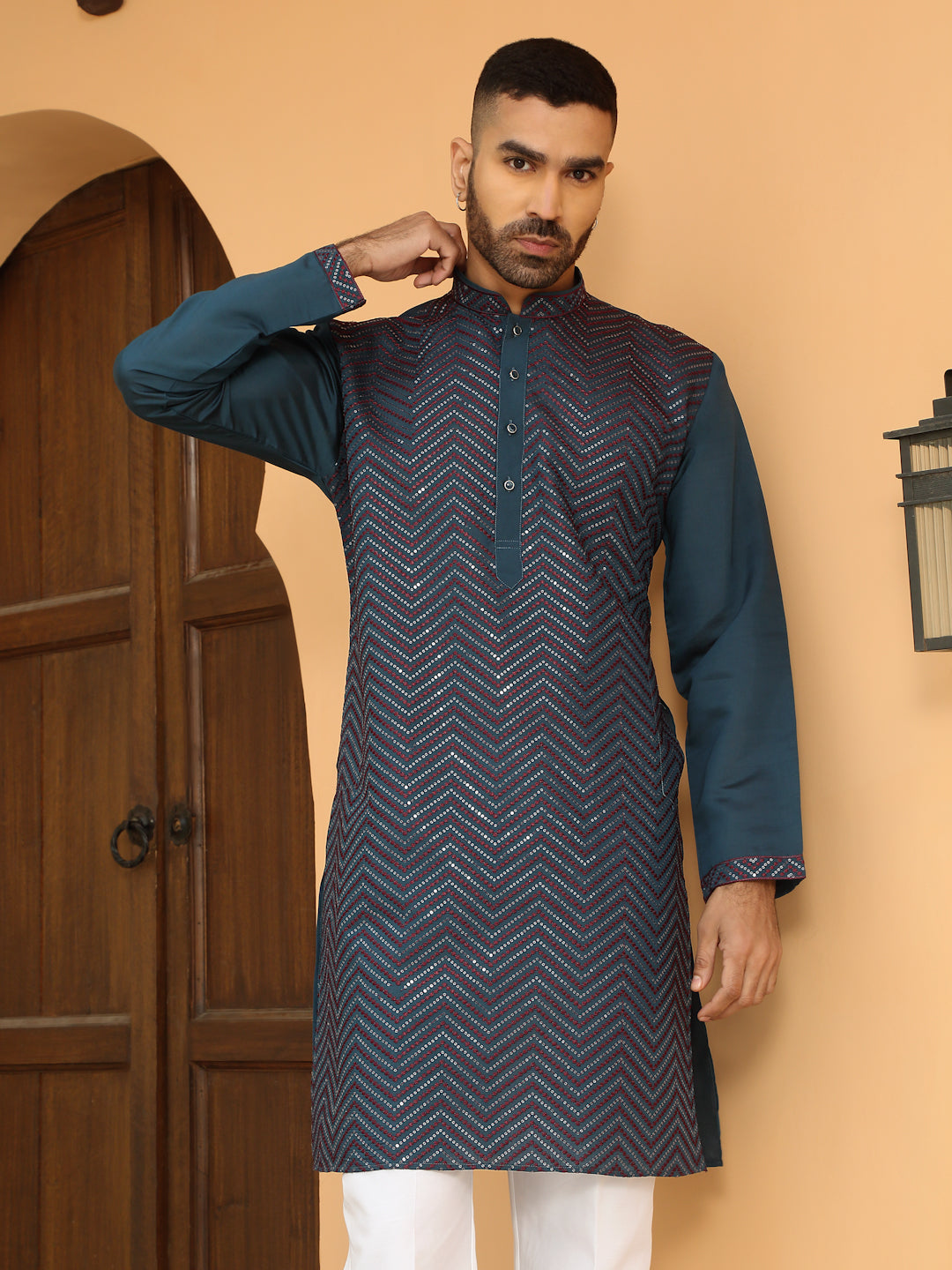 LUXE- Chevron Embroidered Straight Kurta