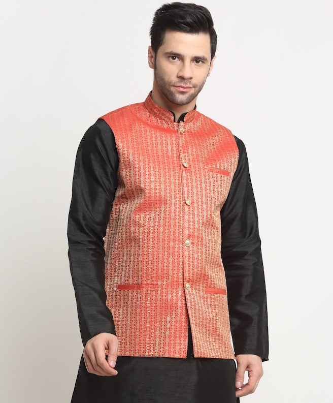 Men's Woven Design Nehru Jacket Only