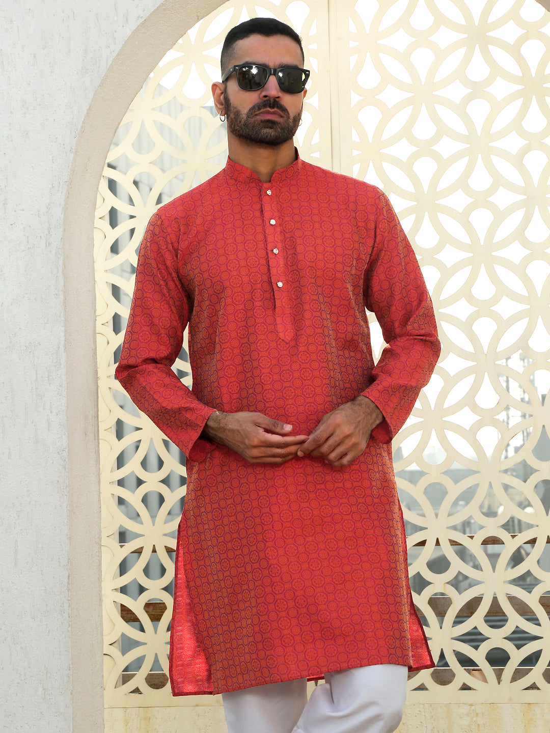 Silk Woven Design Jacquard Long Kurta