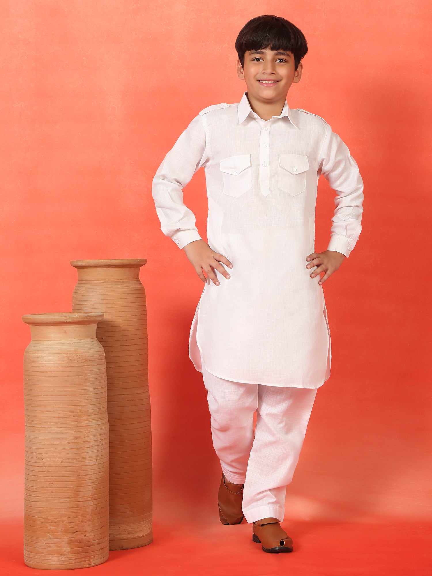 Premium Solid Cotton Blend Straight Pathani Set for Kid's