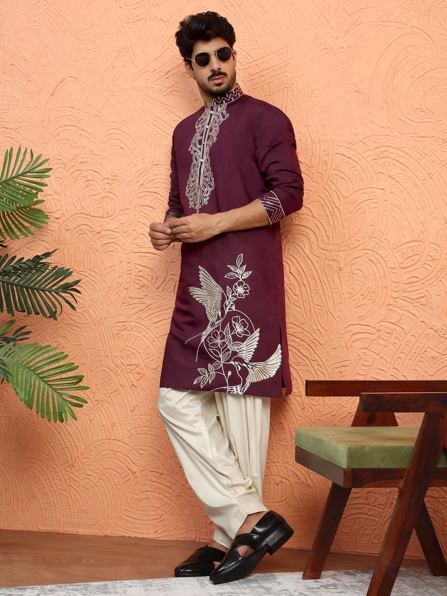 LUXE- Cotton Silk Zari Work Placement Embroidered Kurta
