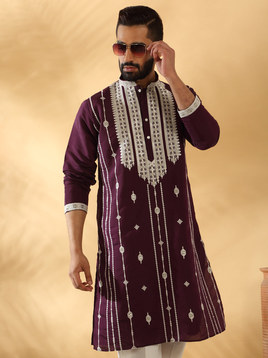 LUXE- Cotton Silk Beads Work Zari Embroidered Sequin Kurta