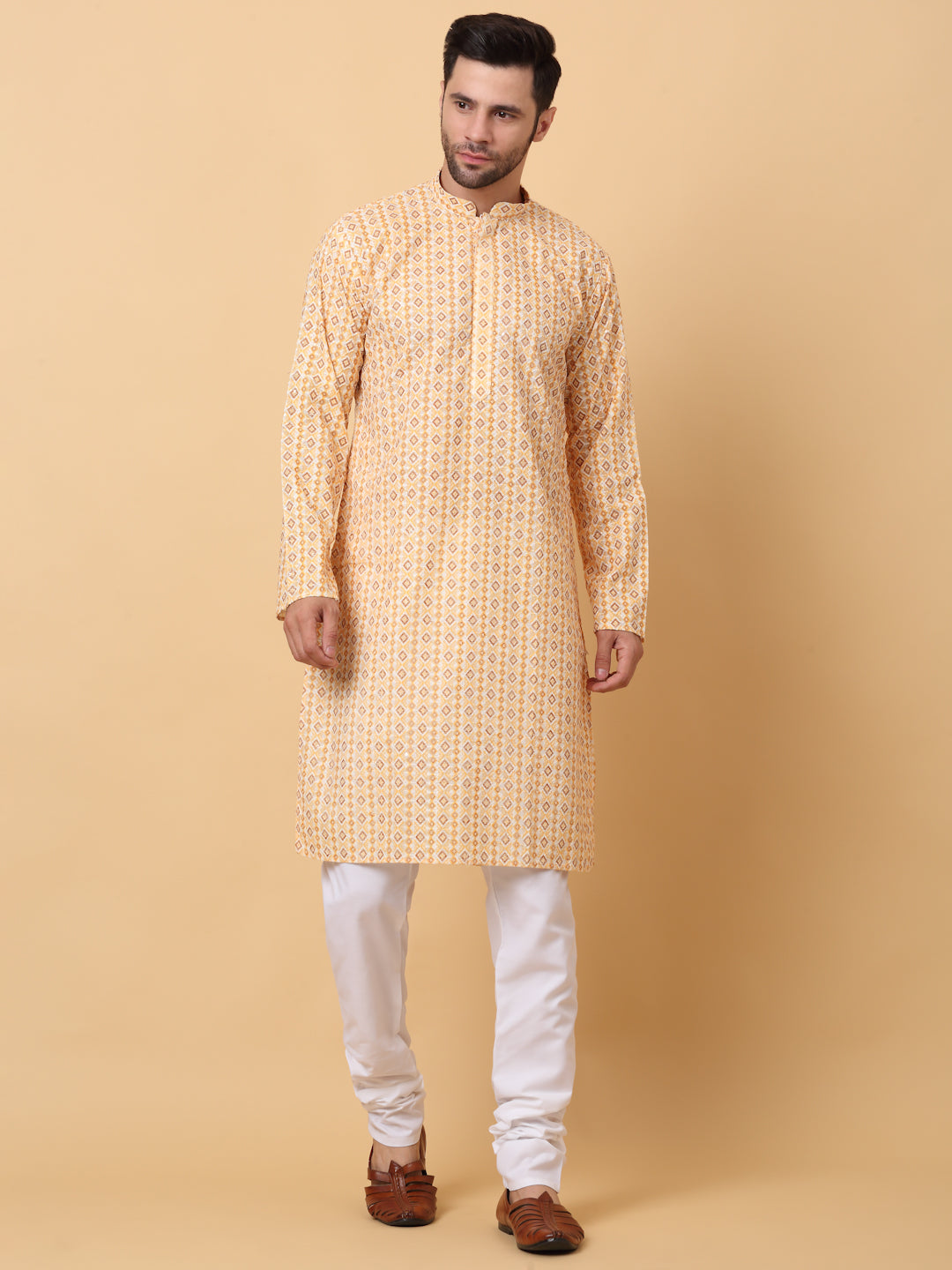 Men's Printed Embroided Chikan Kurta