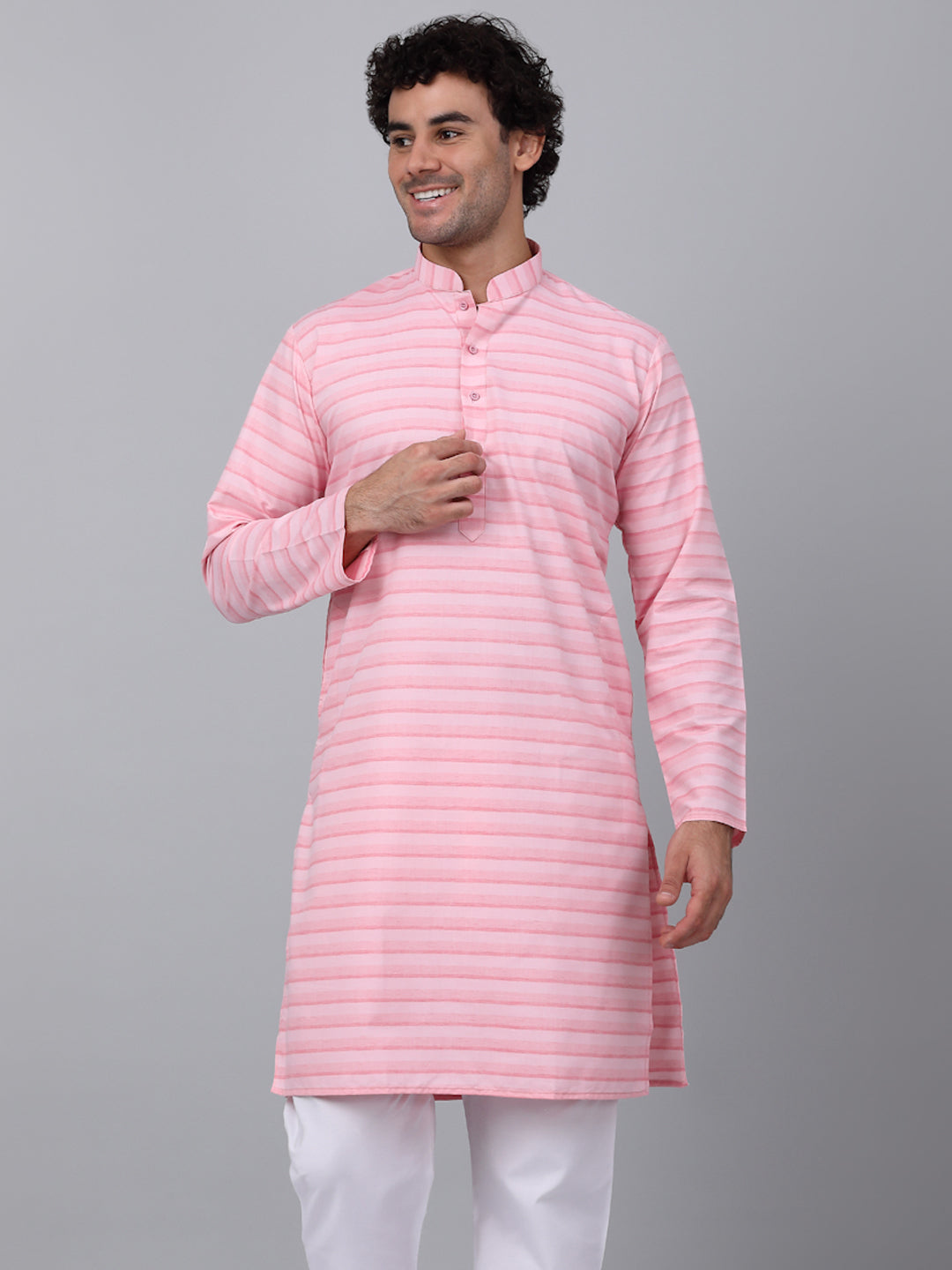 KRAFT INDIA Men Pure Cotton Striped Knee Length Kurta Only