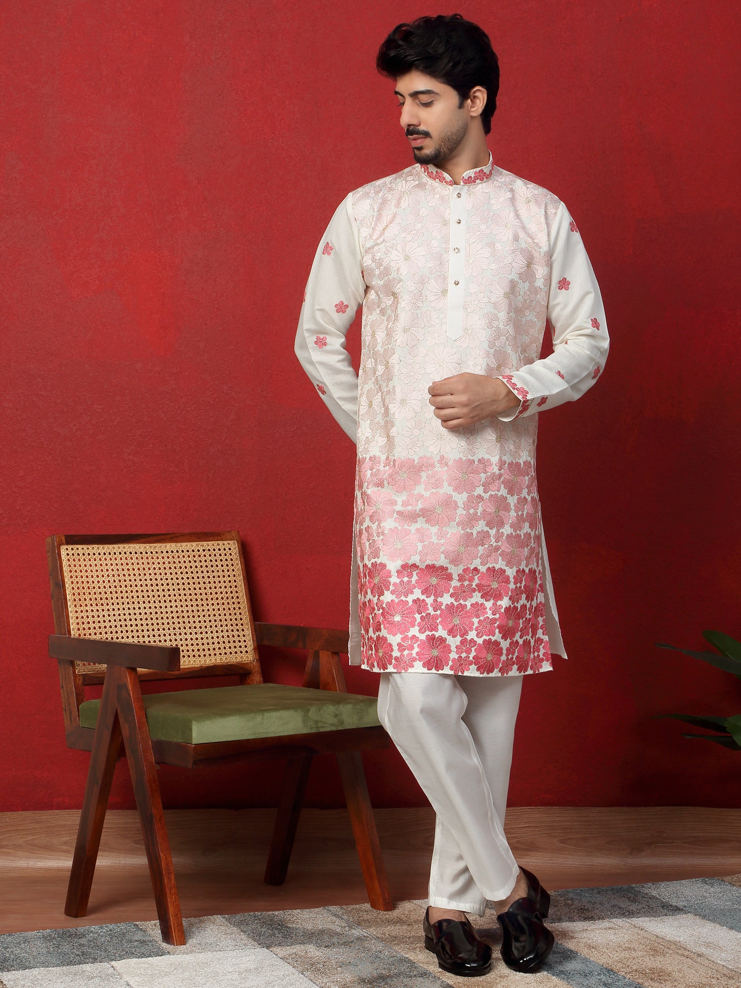LUXE- Cotton Silk Floral Embroidered Ombre Kurta