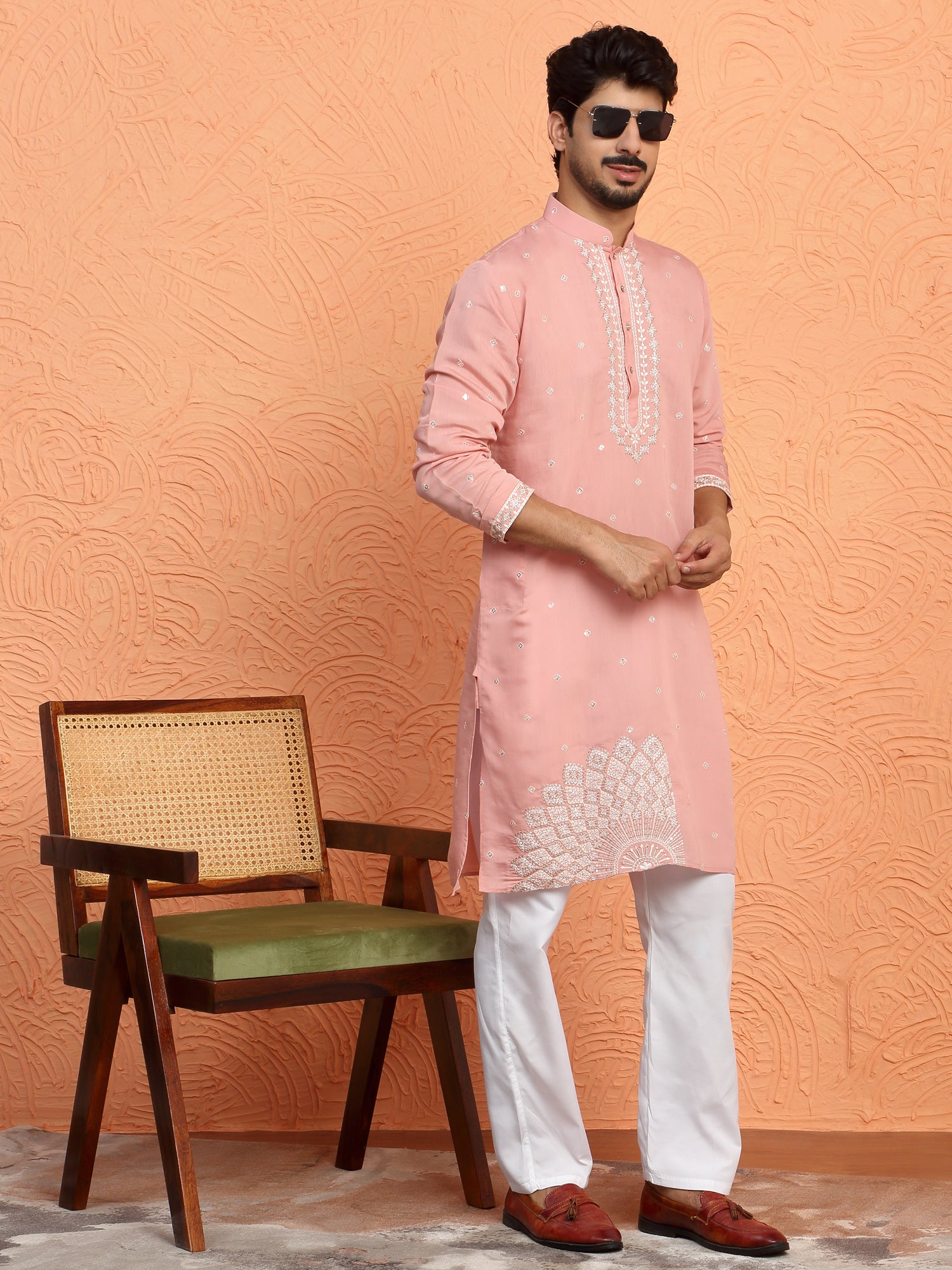 LUXE-Men's Cotton Silk Yoke Design Placement Embroidered Kurta