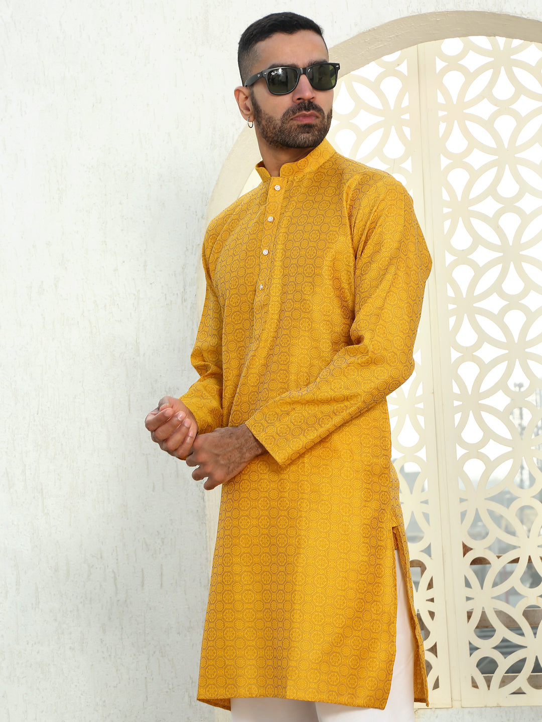 Silk Woven Design Jacquard Long Kurta