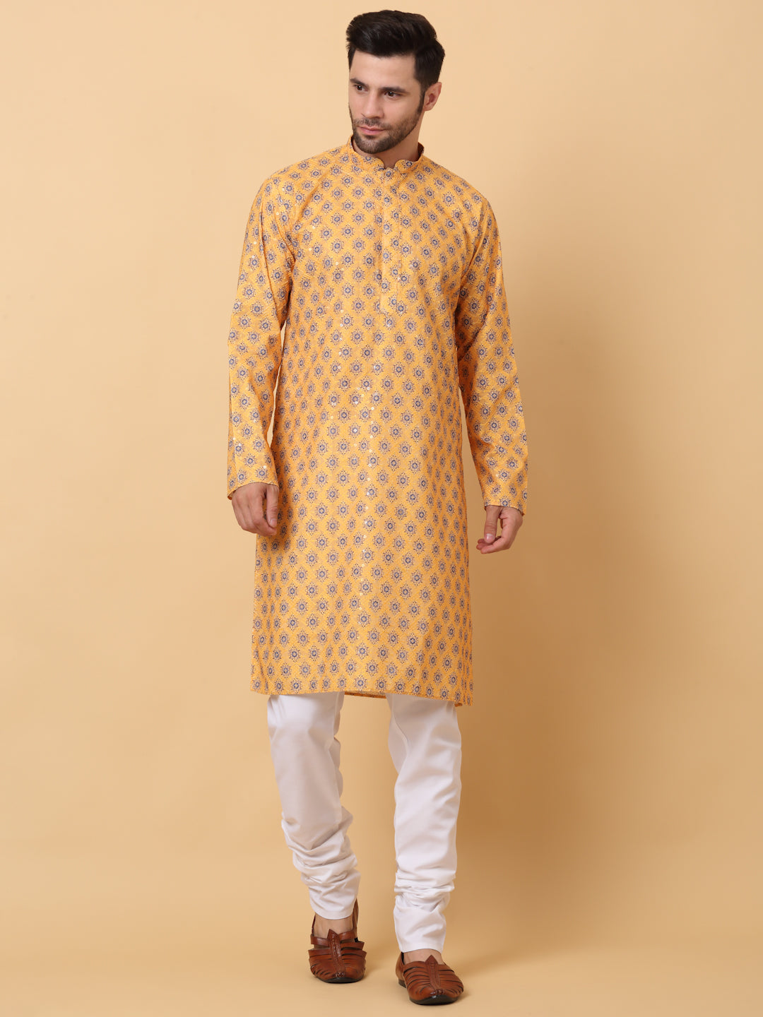 Men's Printed Embroided Chikan Kurta
